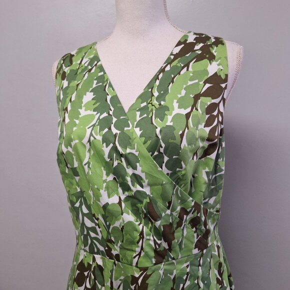 Talbots A Line Dress Pockets Womens Size 10 Green Leaves Spring Tea Sleeveless - Picture 5 of 13